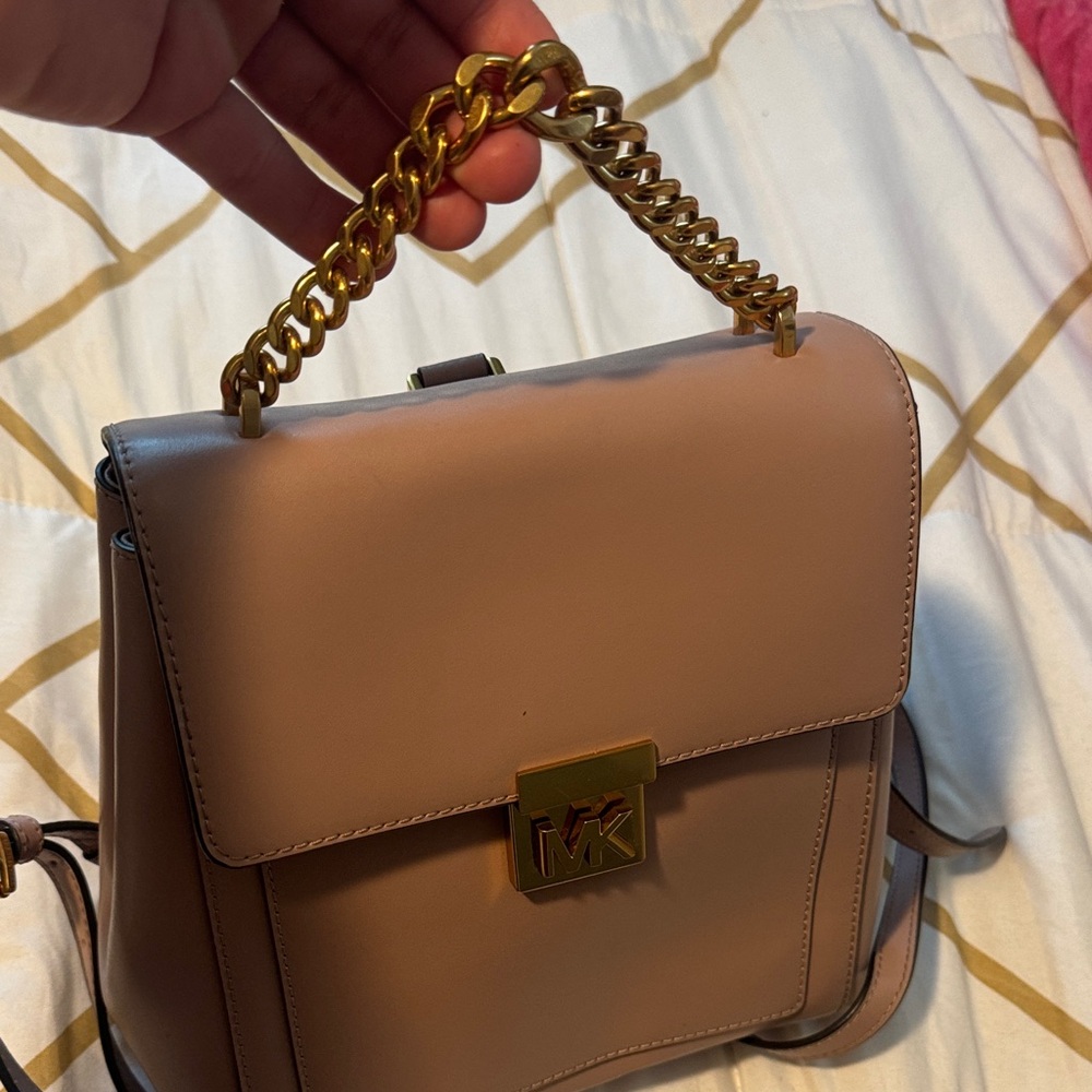 Michael Kors Brown Leather Backpack with Gold Accents - Picture 2 of 4